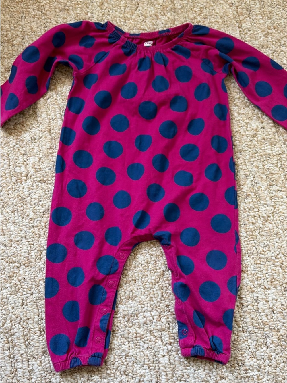 Baby Girls 6-9M magenta and purple polka dot Romper - Brand: Tea
